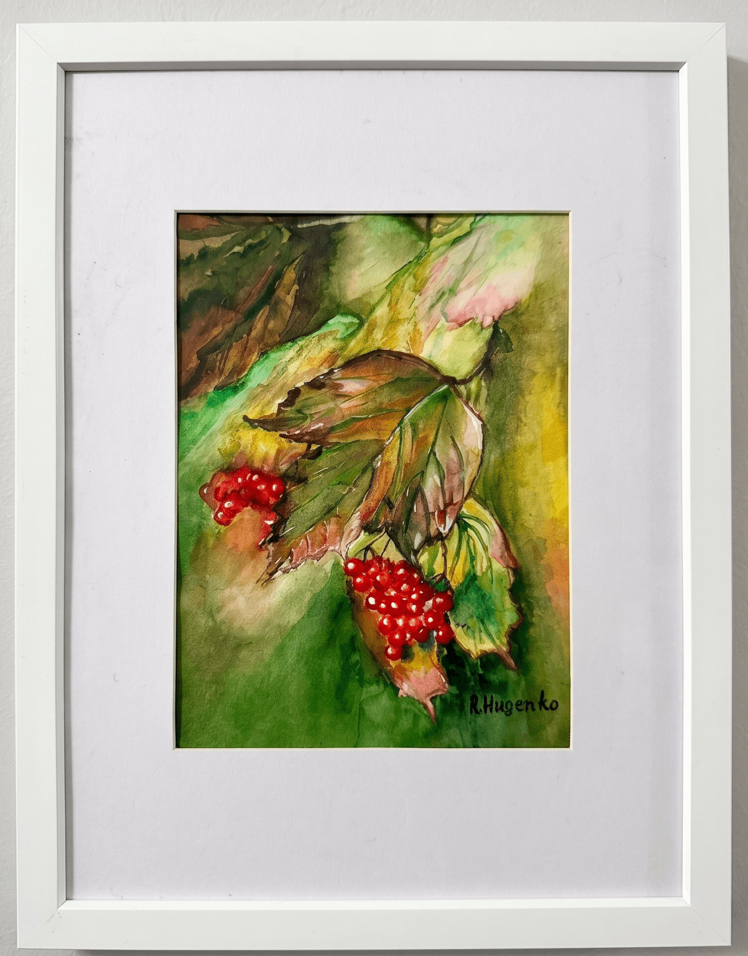 Scarlet Harvest — Allston, MA — hand-painted watercolor by Rimma Guzenko